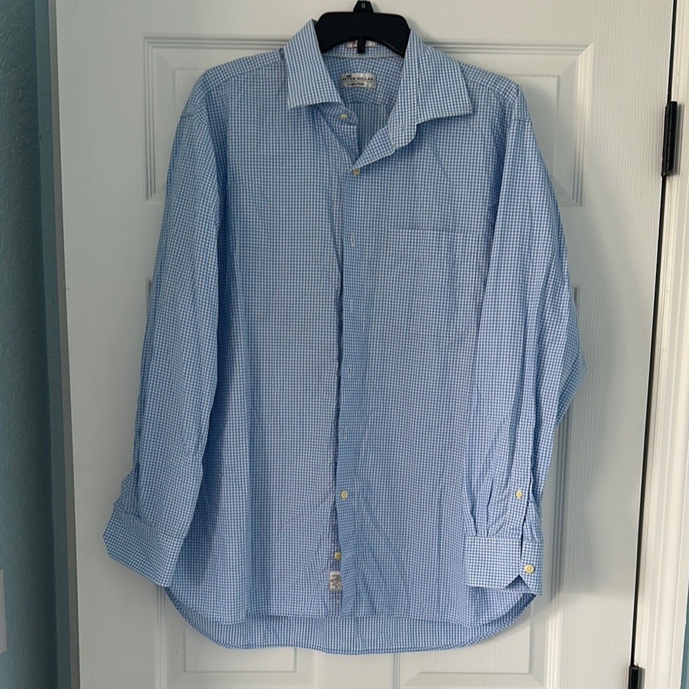 Peter Millar Blue Checkered Casual Button Down Shirt